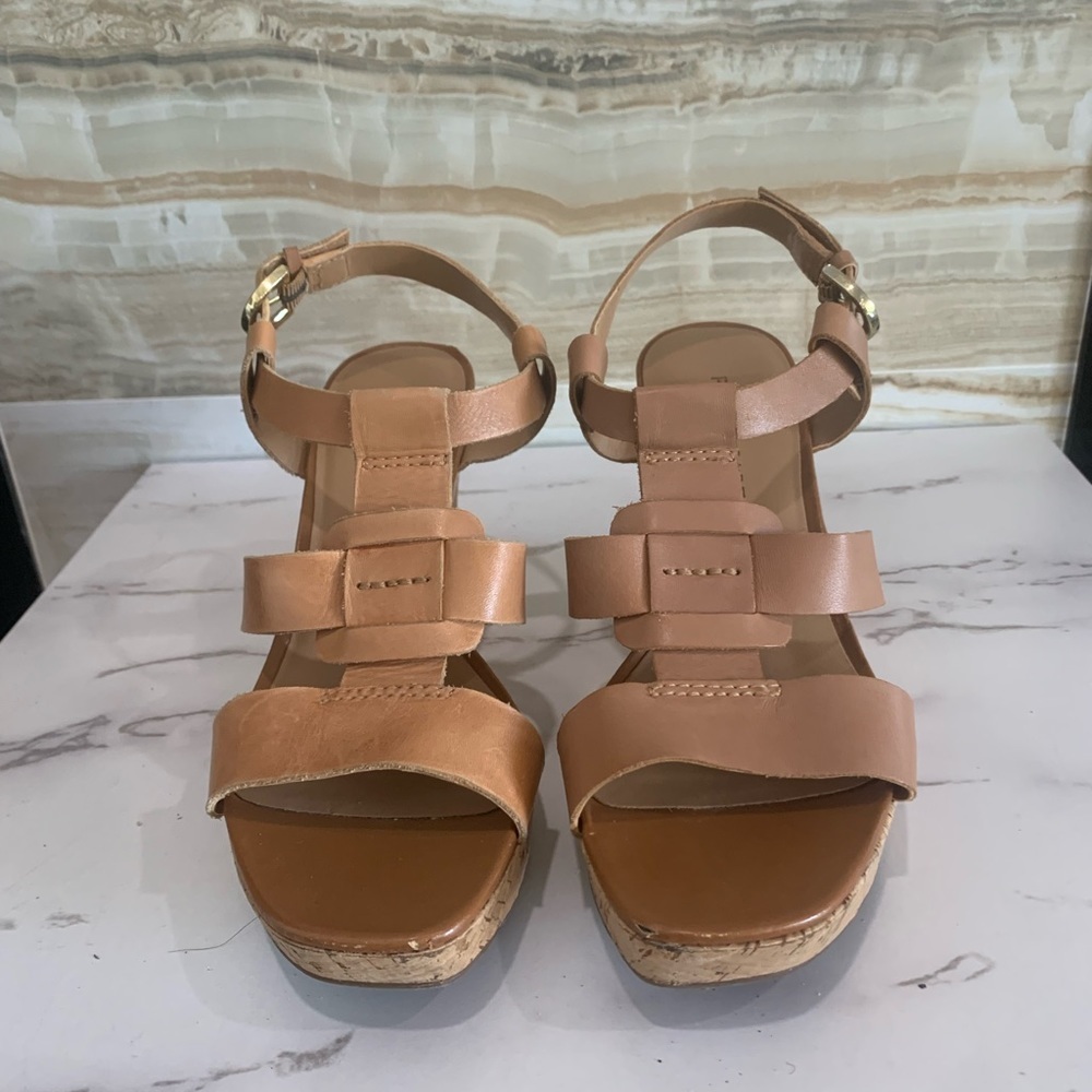 Women’s Tan Franco Sarto Upper Leather Strap Sandal Wedge Size 7